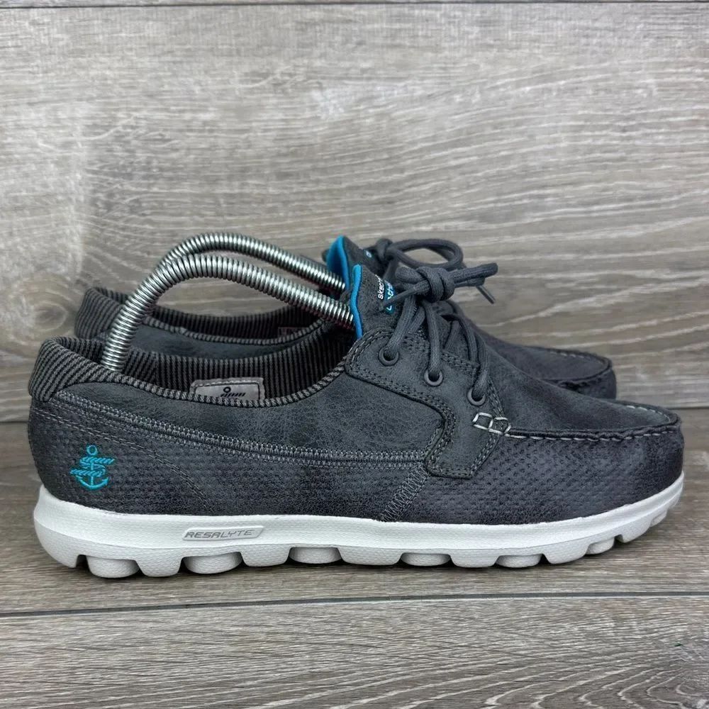 Skechers On the Go Tide Women’s Sz 10 Gray 3-Eye Lace Up Moccasin Boat Shoes